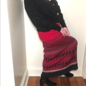 Geiger collections red wool rib knit maxi sweater skirt